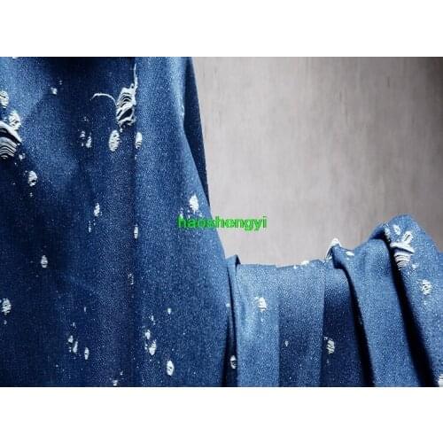 Washed jacquard tattered denim fabric, texture denim clothing fabric/half price