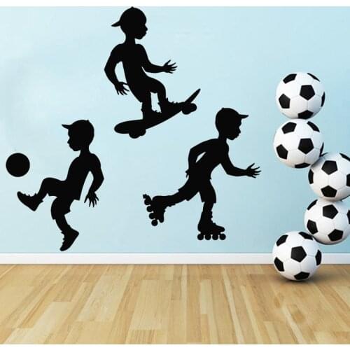 Vinyl Wall Decal Soccer Skateboard Rollers Skates Stickers Boys Kids Room Decoration Removable Mural Football Poster O152