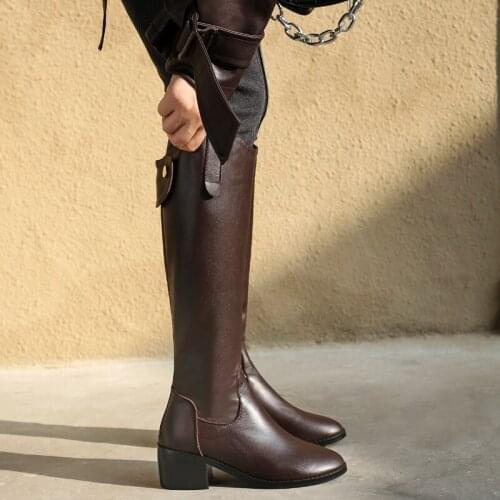 QZYERAI 2021 Women Genuine Leather Boots Fashion Handmade Classic Round Toe European American Fashion Womens Knee-high Boots