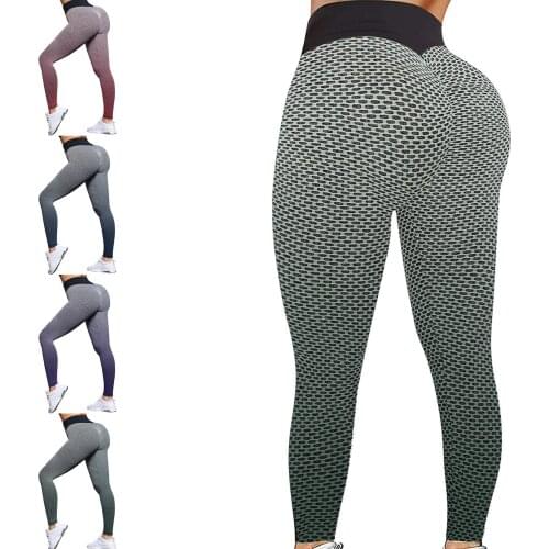 Women’s Sexy Tight Sport Pants Fashion Gradient Color Honeycomb High-waist Yoga Bottoming Pants