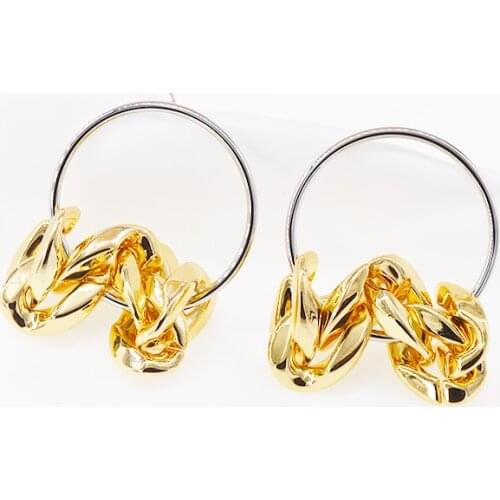 Gold Color Chain Hoop Earrings for Women Fashion Popular Metal Chain Round Simple Personality Earrings Jewelry