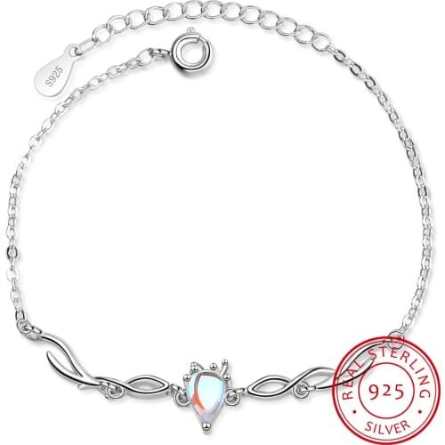 Hand Drawing Female Fashion Moonstone Cute Animal 925 Sterling Silver Jewelry Crystal Sweet Deer Antlers Temperament Bracelets