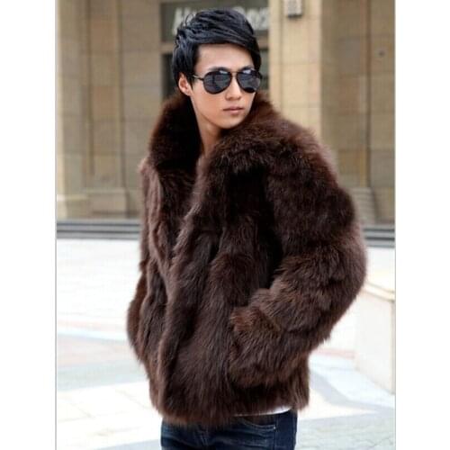 2018 Winter Handsome Men Faux Fur Coat Thick Warm None Decoration Solid Jackets Plus Size Fox Fur Coats XS-XXXL Men Overcoat