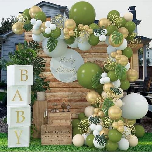 133pcs Macaron Green Gold Balloon Garland Arch Wedding Jungle Birthday Balloons Decoration Party Balloons For Kids Baby Shower