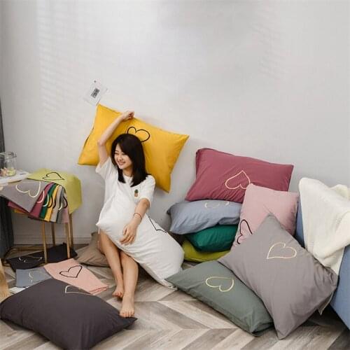 Cilected INS Simple Love Embroidered Pillowcase Pure Color Princess Style Envelope 3D Heart Cushion Cover Bed Decor 2PCS