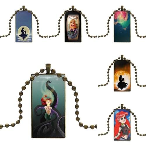 2019 Tattoo Ariel The Little Mermaid For Women Men Party Glass Cabochon Choker Pendant Rectangle Necklace Bronze Color Jewelry