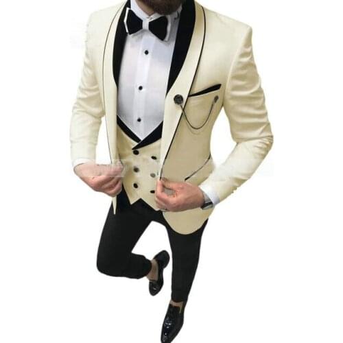 2021 Hot Selling Formal Ivory Groomsmen Men Suits 3 Piece Costume Homme Groom Wedding Wear Terno Masculino Slim fit Party Blazer