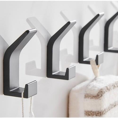 3-20 PCS Heavy Duty Double Hooks Aluminum Livingroom Bathroom Robe Coat Hook Black White Bedroom Bag Clothes Towel Hook Hanger