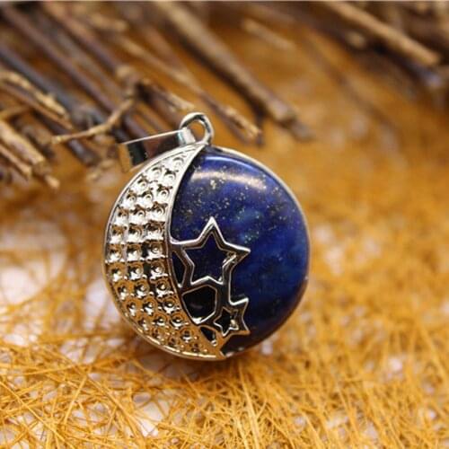 6pcs Natural Stone Star pendant round Necklace Pendants Lucky Healing Amulet Quartz Treat Crystal Charm for Jewelry Making Free