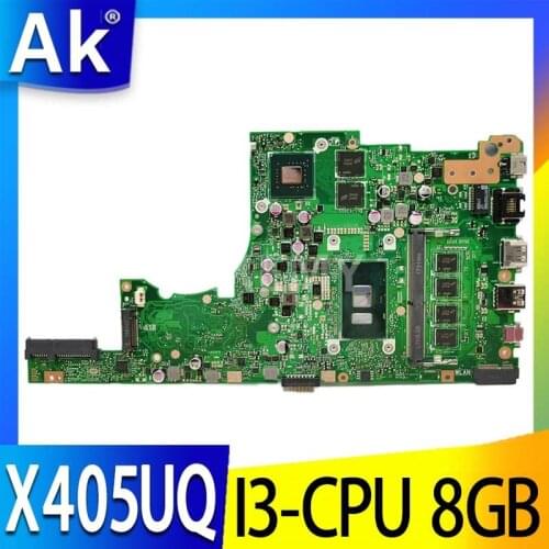 Akemy X405UQ For ASUS X405U X405UN X405UR X405URR X405URP X405UQ X405UF Laotop Mainboard X405UQ Motherboard W/ I3-7100U 8GB RAM