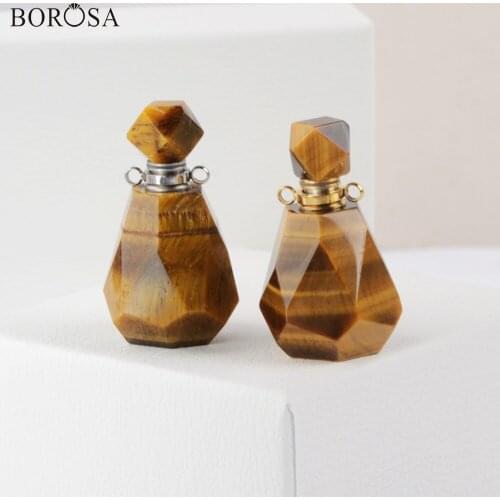 BOROSA Faceted Tiger Eye Perfume Bottle Pendant for Women Necklace Fashion Natural Stone Essential Oil Diffuser Connector WX1503