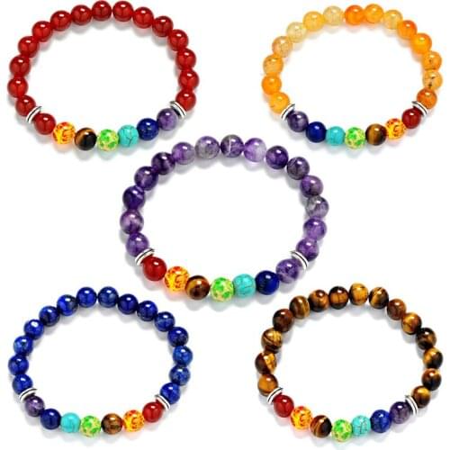 8mm Round Ball Stone Strand Bracelet Healing Balance Chakra Stone Natural Amethysts Lapis Lazuli Agates Crystal Quartz Bracelets