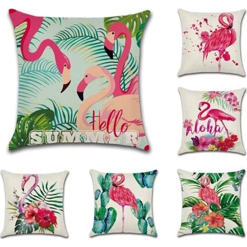 Pillowcase Cushion Cover 45*45 Flamingo Plant Print Sofa Decorative Cushions Pillow Cover Spandex Home Decor Pillow Case