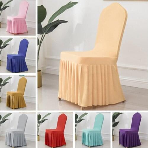 24 Colours Wedding Spandex Chair Cover With Skirt Pleated Ruffled Lycra Elastic Stretch Party Hotel Banquet Decoration