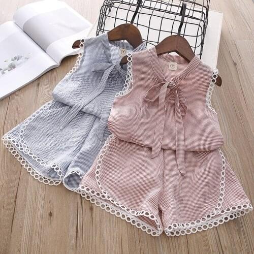 2020 kids clothes children clothing set New Summer Item Girl Fashion Suit Including Sleeveless Top+Shorts 2pcs Per Set