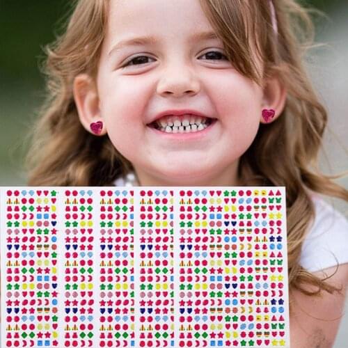 280/840/1400 Pcs Sticky Earrings 3D Gems Stickers Glitter Crystal Sticker Earrings For Girls Nail Ear Ring Princess Makeup Toys