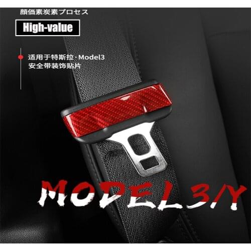 For 2021 tesla Tesla model Y real carbon fiber seat belt buckle decorative patch MODEL 3 decorative frame interior modification