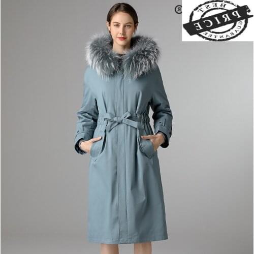 Raccoon Dog Real Hooded Rex Rabbit Fur Liner Woman Parkas 2021 Think Warm Womens Fur Coat Winter Clothes Women B211a