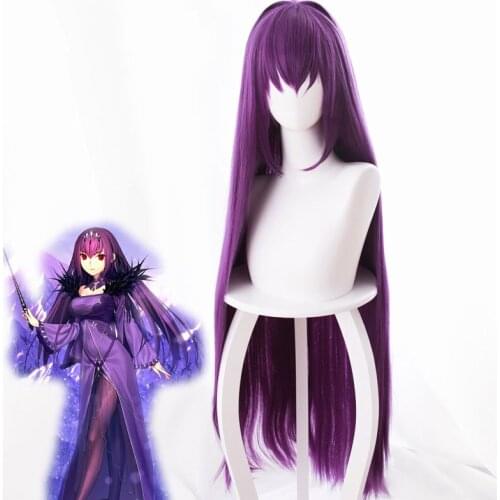 Fate GrandOrder FGO Skaha Artisan Purple Long Straight Hair Cos Wig Anime Cosplay Game Perform Female Fluffy Hair Wig 100CM