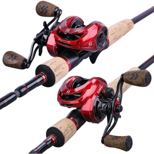 Sougayilang Casting Fishing Rod Reel Combo 2.1M-2.4M 4Sections Carbon Fiber Fishing Rod with 9+1BB 8:1 Baitcasting Reel Pesca