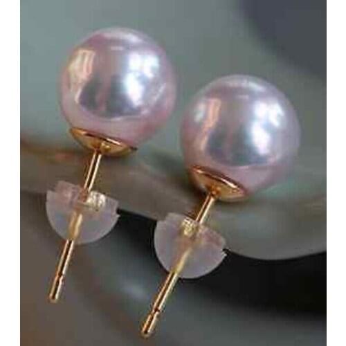 Round top quality AAA 8-9mm natural Akoya white pearl earrings 18
