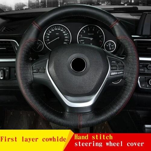 Steering Wheel Cover Non-slip Breathable Cover On Wrap Cowhide Leather Handmade Universal Accessories With Needle/Thread Kit