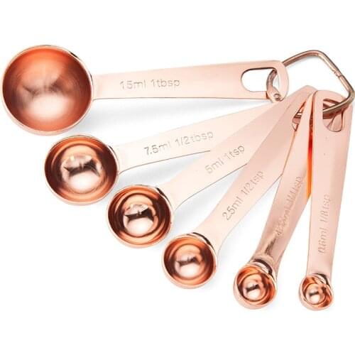 Kitchen Stainless Steel Measuring Spoon Rose Gold 6 Piece Set Baking Tool Seasoning Scale Measuring Spoon Kit