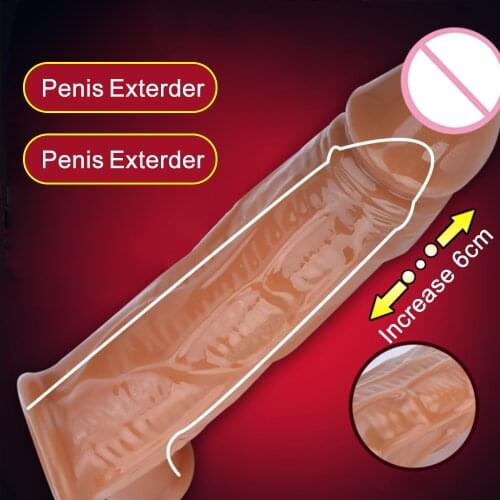 Male Dildos Condom Reusable Penis Sleeve Sex Toys for Men Enhancer Dick Extender Delay Ejaculation Male Enlargement Penis Ring