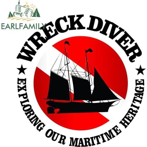 EARLFAMILY 13cm x 12.4cm for Wreck Diver Dive Flag Camper Truck Decal DIY Fashion Waterproof Vehicle Window Trunk Car Stickers