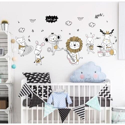 1 Pc Cute Cartoon Animal Music Party Wall Sticker for Kids Room Bedroom Door Stickers PVC Mural DIY Wallposter Home Decoration