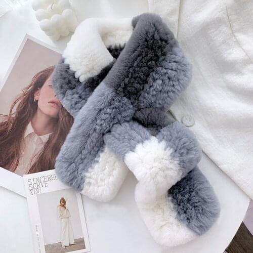 New autumn and winter rabbit fur scarf female fashion temperament fur interspersed color matching scarf rex rabbit fur muffler