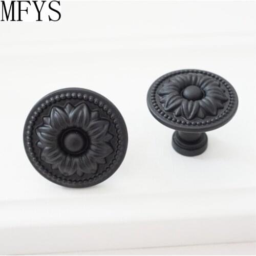Shabby Chic Knobs Cabinet Dresser Knob Pull Drawer Handles Black Kitchen Door Knobs Handle Furniture Ornate Decorative Hardware