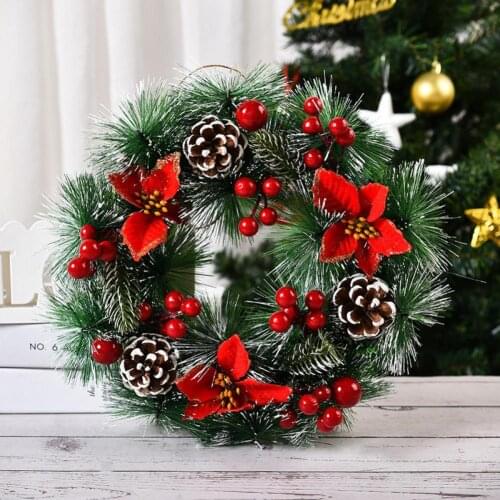 Christmas Wreath Vibrant Color UV Resistant Faux Silk Flower Xmas Tree Hanging Festival Wreath for Home