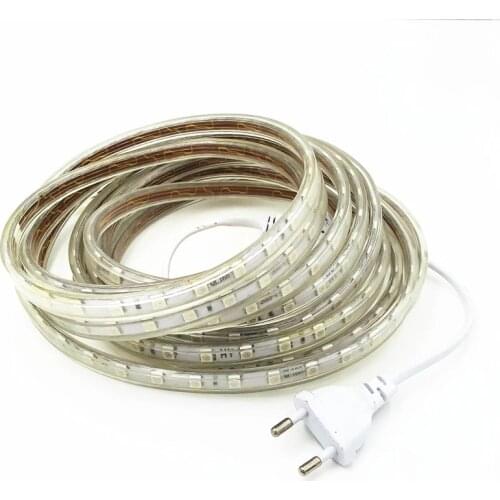 SMD 5050 AC220V LED Strip Flexible Light 60leds/m Waterproof Led Tape LED Light With Power Plug 1M/2M/3M/5M/6M/8M/9M/10M/15M/20M
