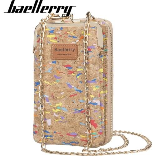 Baellerry Wood Grain PU Leather Shoulder Bag For Women Chain Strap Mobile Phone Crossbody Messenger Bags Female Long Purse