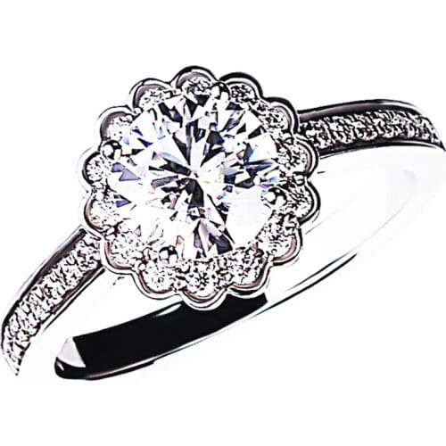 Cute Real S925 Sterling Silver Ring Women Flower Bud Engagement Wedding Luxury Exquisite Elegant Shiny Creative Diamond Jewelry