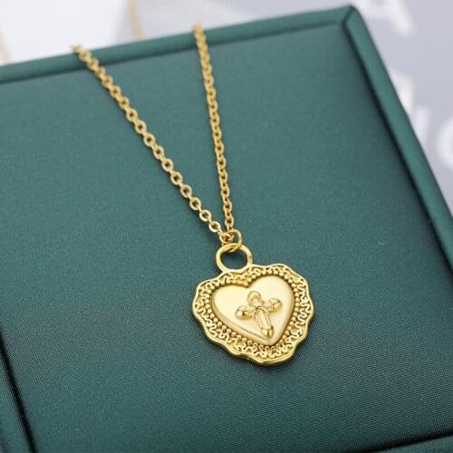 Aesthetic Heart Cross Necklaces For Women Gold Stainless Steel Chain Rose Flower Oval Wedding Pendant Necklace Elegant Jewelry