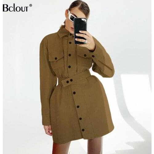 Street Wear Corduroy Shirt Dress Women Autumn Winter Long Sleeve Fashion Straight Dresses Mini High Waist Chic Vestido Sexy Lady