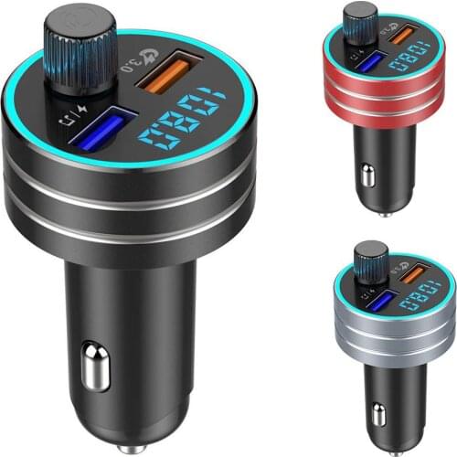 12-24V 87.5-108MHz Car Bluetooth 5.0 Handsfree FM Transmitter MP3 Player Adapter Dual USB Charger Aluminium Alloy ABS
