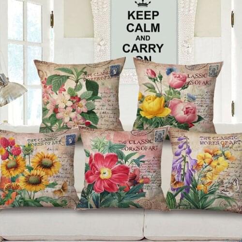 18" Home Cotton Linen Bed Soft Room Gifts Single Sides Printing Throw Pillow Case Flower Square Cushion case