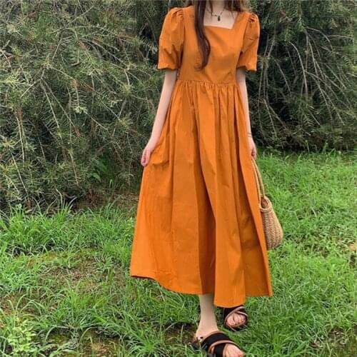2021 summer clothes Korean temperament high waist thin dress plus size womens bubble sleeves French platycodon dress