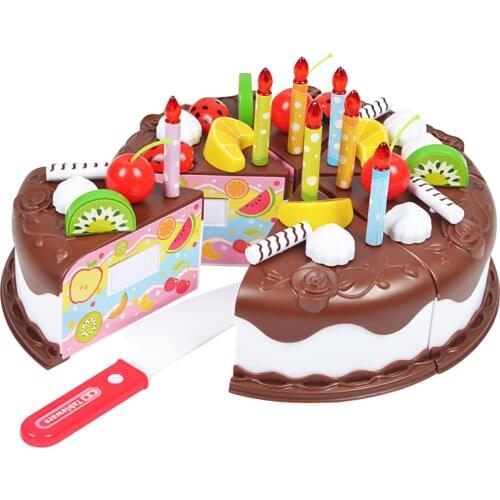 37 Pcs DIY Birthday Fruit Cake Set Kids Pretend Play Food Toy Kitchen Shop Gifts