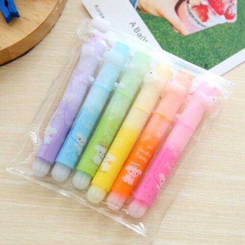 6 Color /set Hobby 6411 Color Highlighter Stroke Focus Mark Fluorescent Marker 6 Stick Puppy Fluorescent Office School Supplies