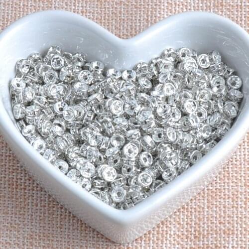 6mm White Metal Silver Plated Crystal Rhinestone Rondelle Spacer Beads 100Pc Wholesale SG006MX