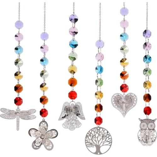 6 Style 3D Metal Chakra Octagonal beads Garden Sun Catchers Window Hanging Fengshui Rainbow Maker Chandelier Prism