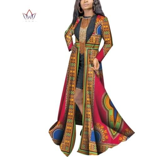 Dashiki African Dresses for Women Bazin Riche Ankara Print Coat Long Sleeve Dresses Women African Clothing Causal Party WY4687
