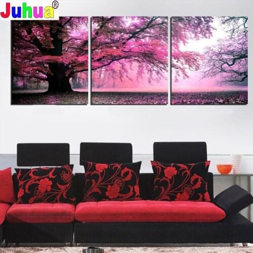 5d diy full square drill diamond painting Purple tree Landscape 3pcs/set Cross Stitch Rhinestone embroidery mosaic painting Home