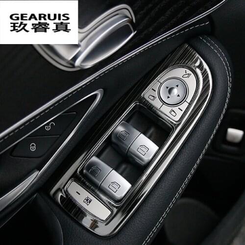 Car-styling Window Control Switch Buttons Frame Decoration stainless steel Stickers Cover for Mercedes Benz C Class W205 GLC LHD