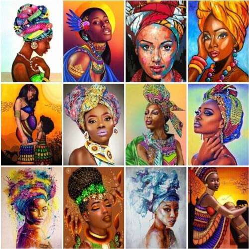 AZQSD 5D Diamond Painting African Woman Full Square/round Drill Diamond Embroidery Mosaic Portrait Home Decoration Kits