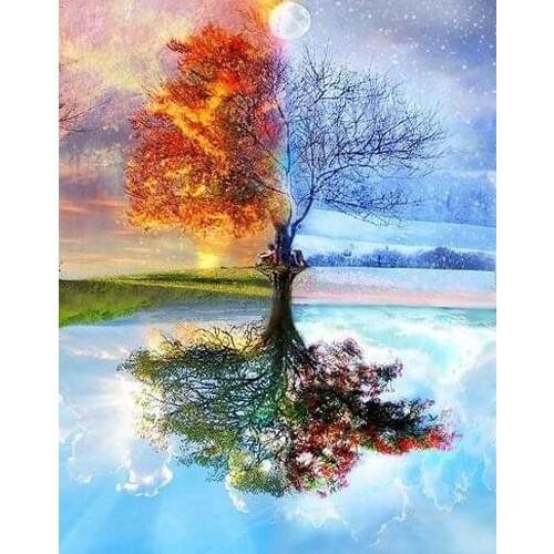 Frameless Four Seasons Tree Landscape DIY Painting By Numbers Kit Paint on Canvas Painting Calligraphy for Home Deco